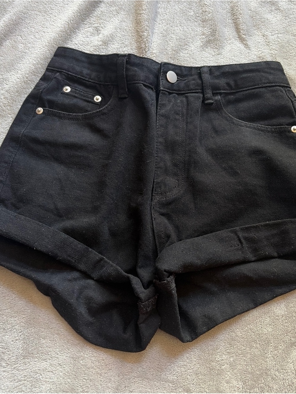 SHEIN Black High-Rise Rolled Hem Denim-Style Shorts